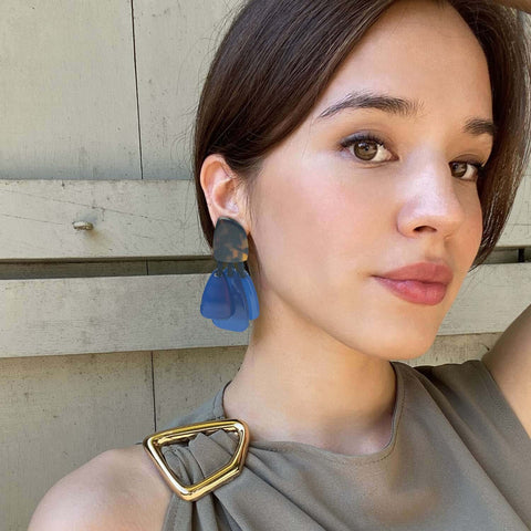 Michael Nash Jewelry | Patrizia Tortoise Resin Top Earrings With Cobalt Blue Resin Drops