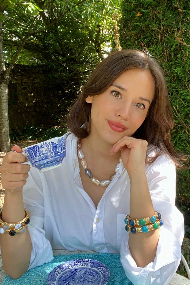 Michael Nash Jewelry | Blair Antique Gold Stretch Bracelet With Malachite, Lapis, And Turquoise Resin Stones