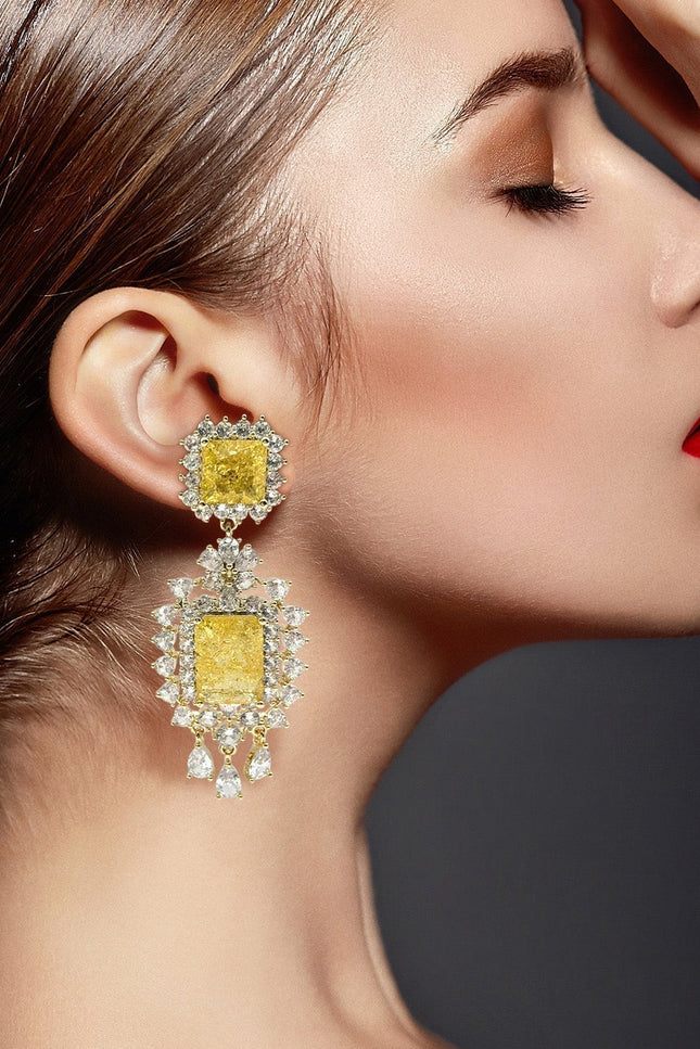 Michael Nash Jewelry | Minnie Canary And Crystal Clip On Drop Earrings In Gold Plated Brass Settinge