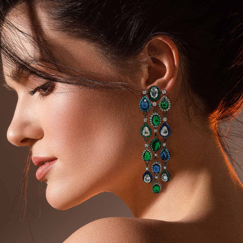 Michael Nash Jewelry | Multi-Color Crystal Gemstone Clip On Earrings Set In Blackened Rhodium