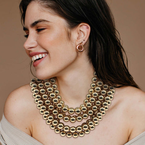 Michael Nash Jewelry | Liliana Multi-Strand Gold-Plated Resin Bead Necklace With Black Vegan Leather Clasp