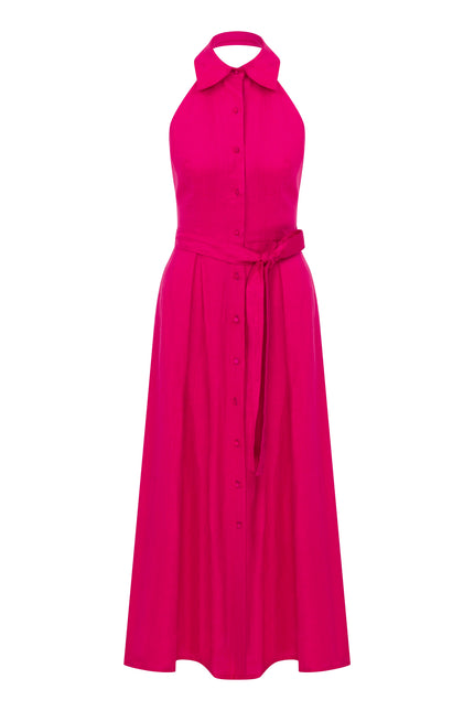 Nazli Ceren | Carrie Linen Midi Dress in Berry Pink