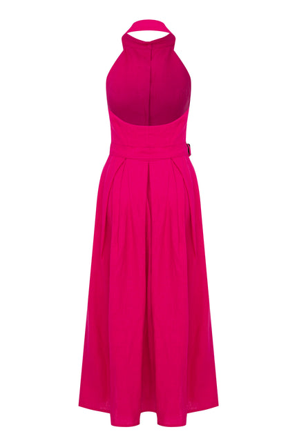 Nazli Ceren | Carrie Linen Midi Dress in Berry Pink