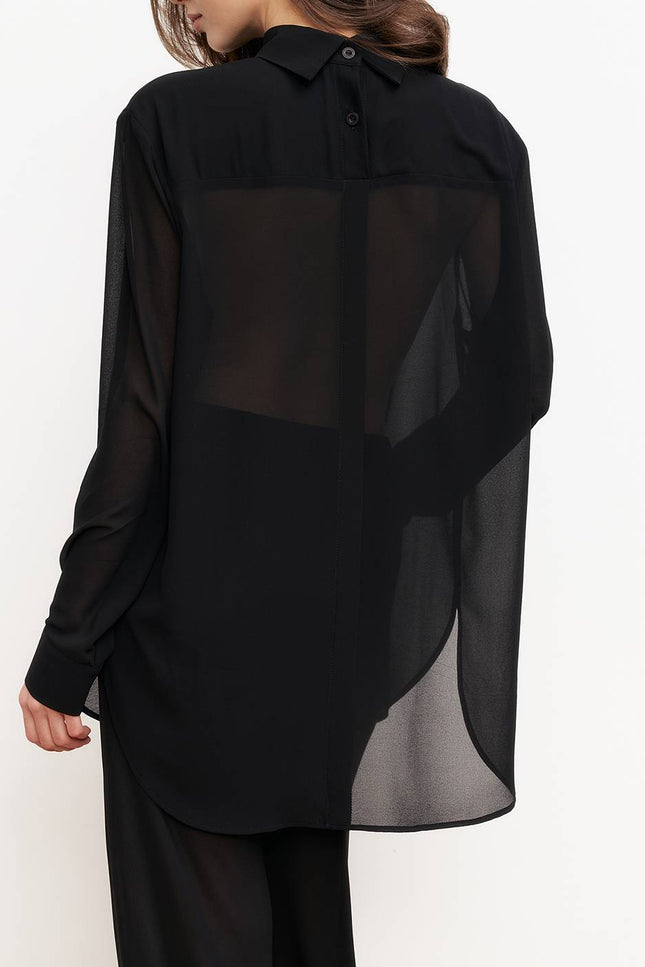 Kolosova | BLACK CHIFFON TROUSERS