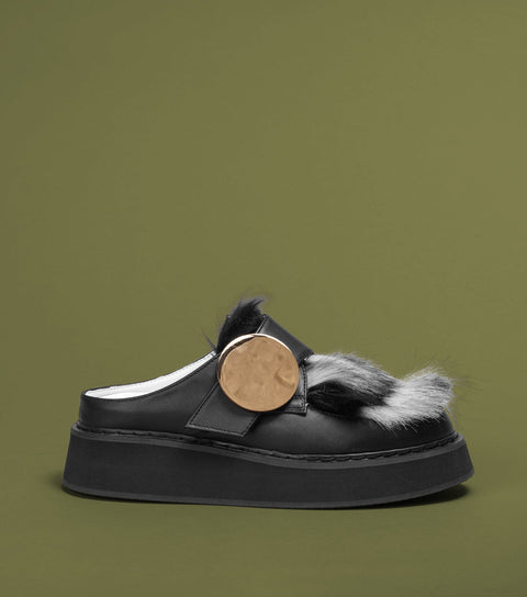 O2 Monde | Mokasyny Zeme czarne z futerkiem