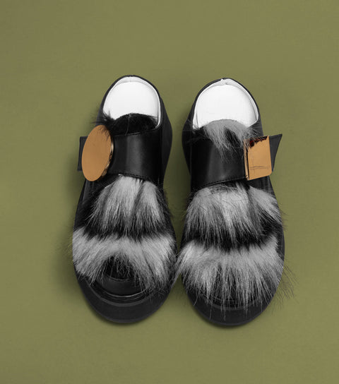 O2 Monde | Mokasyny Zeme czarne z futerkiem