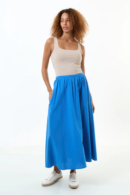 Zoeline Recycled Cotton Midaxi Skirt - Blue - Back