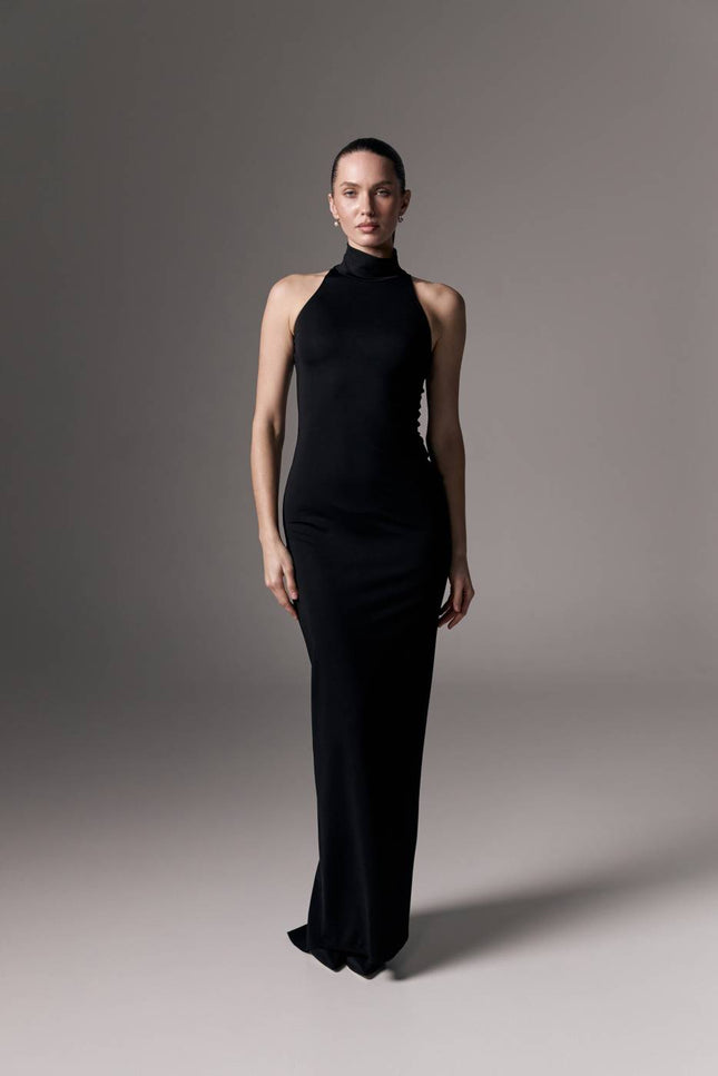 Kolosova | Black Maxi Dress With A Halter Cutout