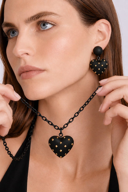 Ophelia Matte Black Resin Studded Heart Pendant