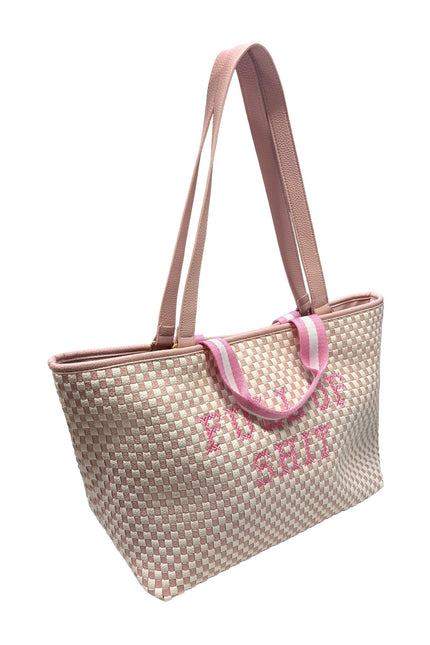 Rose pink Lilly Loves handbag with "Full Of Shit" design, stylish accessory featuring a bold, statement-making look.