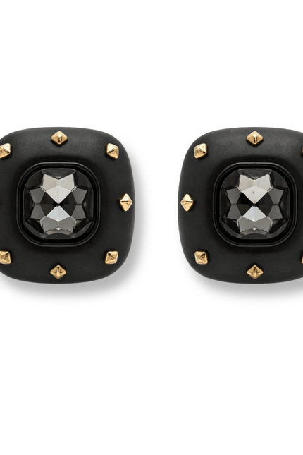 Abby Soft Square Matte Studded Black And Black Diamond Crystal Clip Earrings