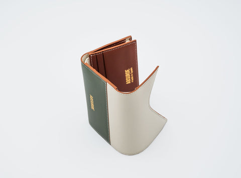 Absurde | MOUNTAIN Off White and Green Leather Trifold Wallet