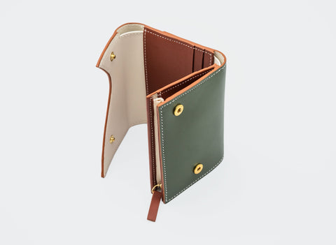 Absurde | MOUNTAIN Off White and Green Leather Trifold Wallet