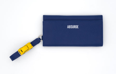 Absurde | PARKING Navy grain Leather bifold wallet with yellow car