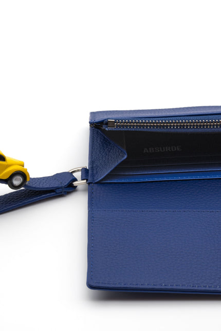 Absurde | PARKING Navy grain Leather bifold wallet with yellow car