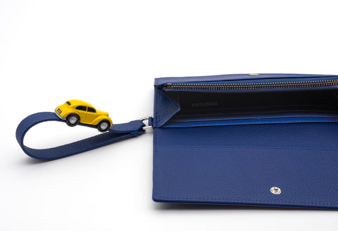 Absurde | PARKING Navy grain Leather bifold wallet with yellow car