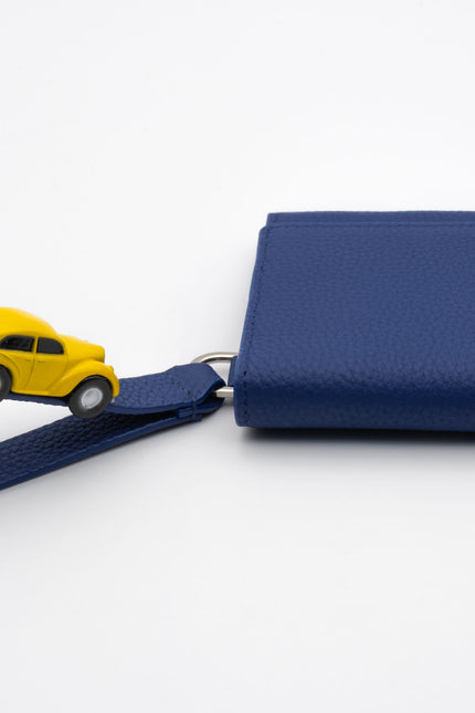 Absurde | PARKING Navy grain Leather bifold wallet with yellow car