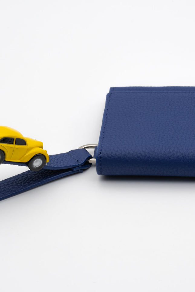 Absurde | PARKING Navy grain Leather bifold wallet with yellow car