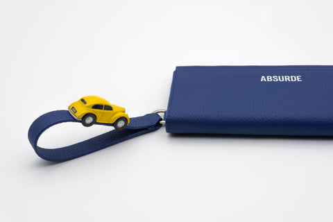 Absurde | PARKING Navy grain Leather bifold wallet with yellow car