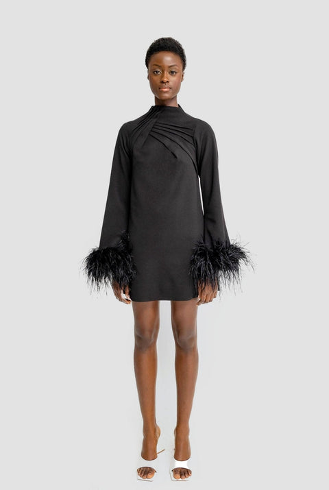 Anitabel | ALEXANDRA Black Shift Turtle Neck Dress With Feathers