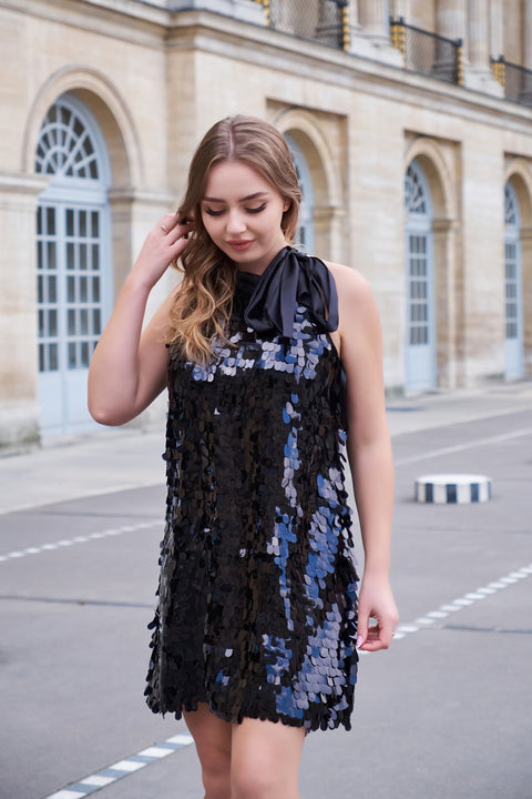 Petra Petrova | Black Payette Halter Mini Dress Alexis