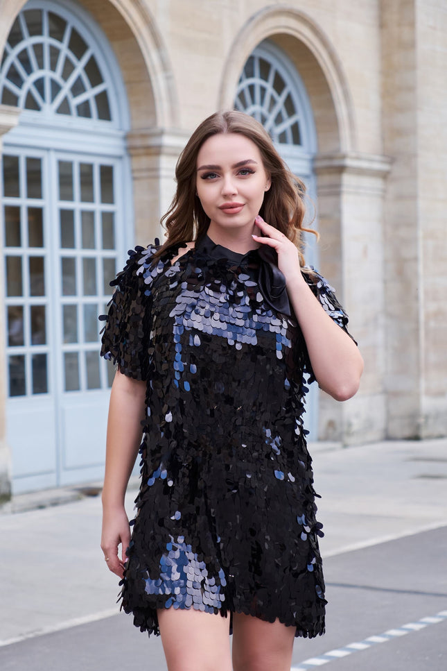 Petra Petrova | Black Payette Halter Mini Dress With Bolero Alexis