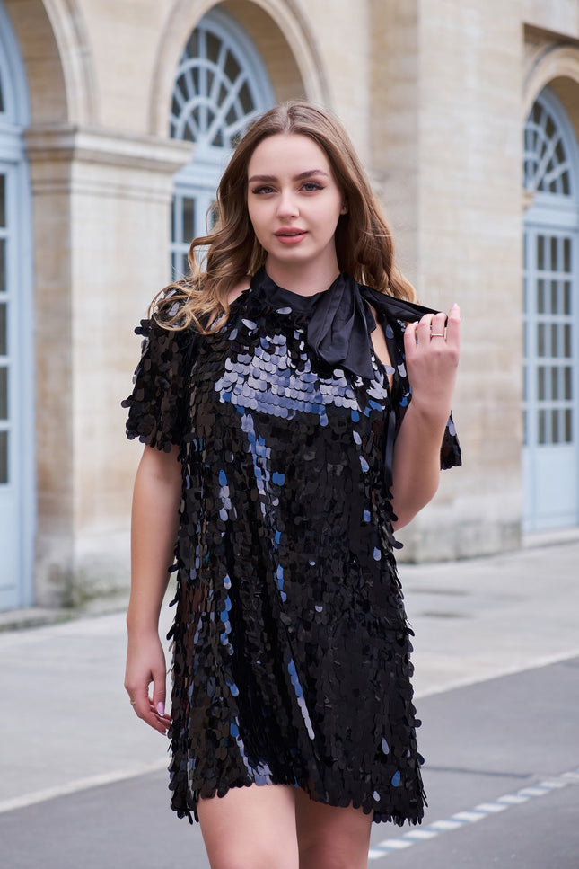 Petra Petrova | Black Payette Halter Mini Dress With Bolero Alexis