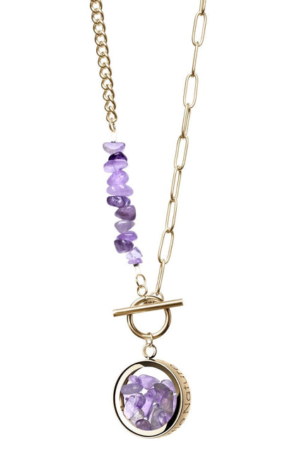 My Little Nature I Toggle Clasp Amethyst Necklace With Beaded Chain And Charm