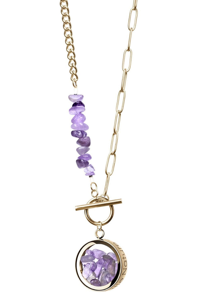 My Little Nature I Toggle Clasp Amethyst Necklace With Beaded Chain And Charm