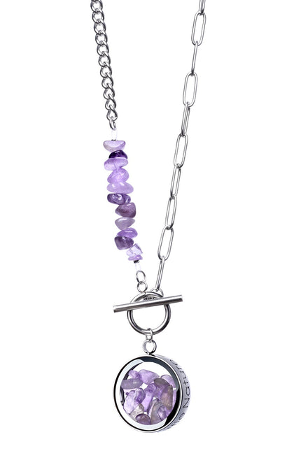 My Little Nature I Toggle Clasp Amethyst Necklace With Beaded Chain And Charm