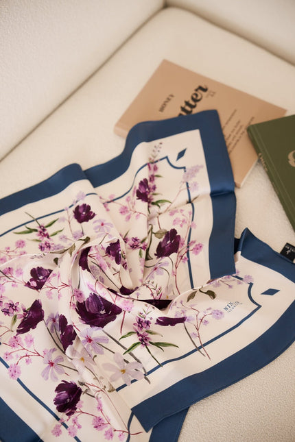 Angel Flower Blessing Double-Sided Silk Scarf - Dark Blue Green