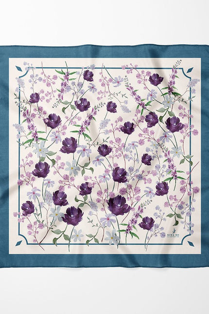 Angel Flower Blessing Double-Sided Silk Scarf - Dark Blue Green