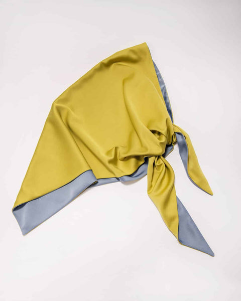 EVÉN I Anna Dwustronna Satynowa Chusta Na Głowę - oliwka i błękitna