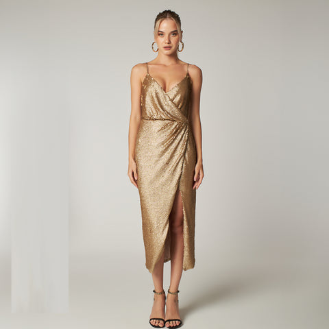 Petra Petrova | Gold Sequin Wrapped Dress Ariel