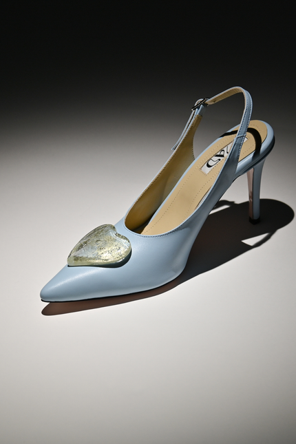 artistic leather slingback baby blue 7cm white gold glass heart