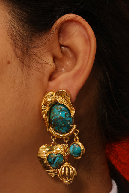 Gold plated Arvino's Turquoise Dream danglers Earrings in 925 sterling silver