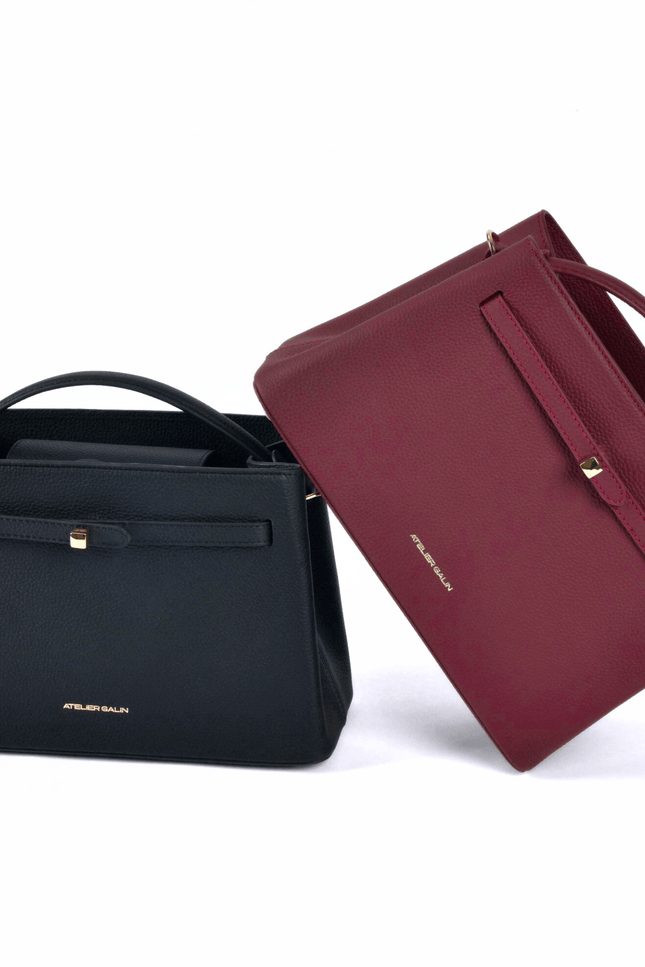 Atelier Galin Cube Lock Bag burgundy black top handle 