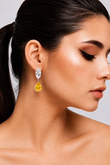 Michael Nash Jewelry | Nicole Marquise And Canary Pear Shape Diamond Cubic Zirconium Clip On Earrings