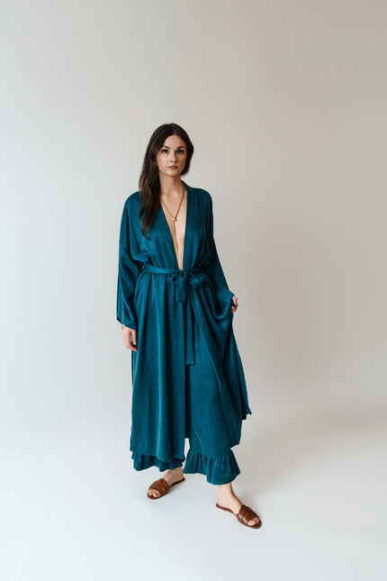 Maoconcept | Długie kimono z cupro w kolorze szmaragdowym