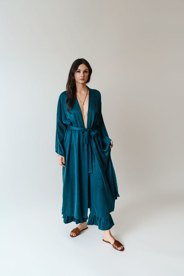 Maoconcept | Długie kimono z cupro w kolorze szmaragdowym