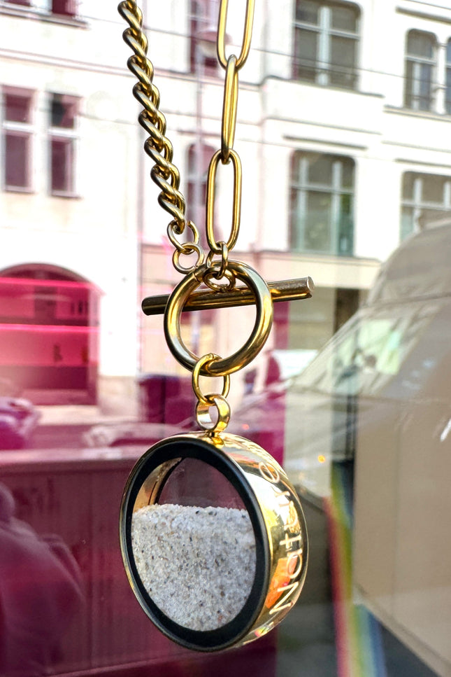 My Little Nature I Handmade Gold Plated Statement Necklace With Natural Beach Sand With Toggle Clasp