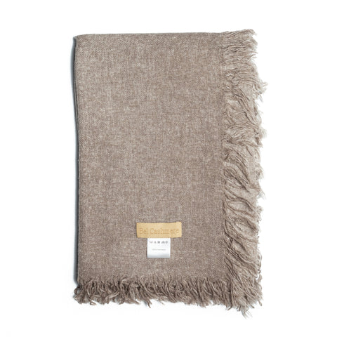 Bel Cashmere | Fular de cashmere fino con flecos marrón orgánico
