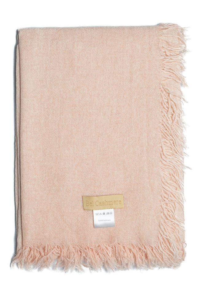 Bel Cashmere | Fular de cashmere fino con flecos rosa empolvado