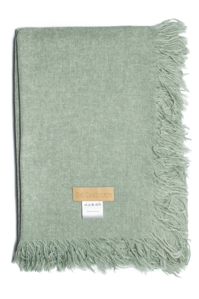 Bel Cashmere | Fular de cashmere fino con flecos verde menta