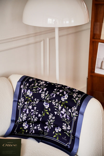Bellflower Double-Sided Silk Scarf - Purple Blue