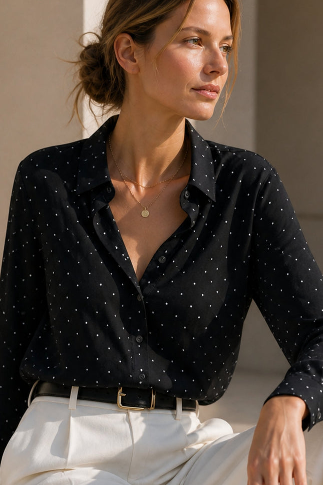 Bel Cashmere | Blusa Bianca de seda de lunares