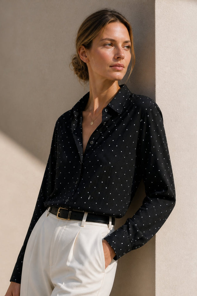 Bel Cashmere | Blusa Bianca de seda de lunares