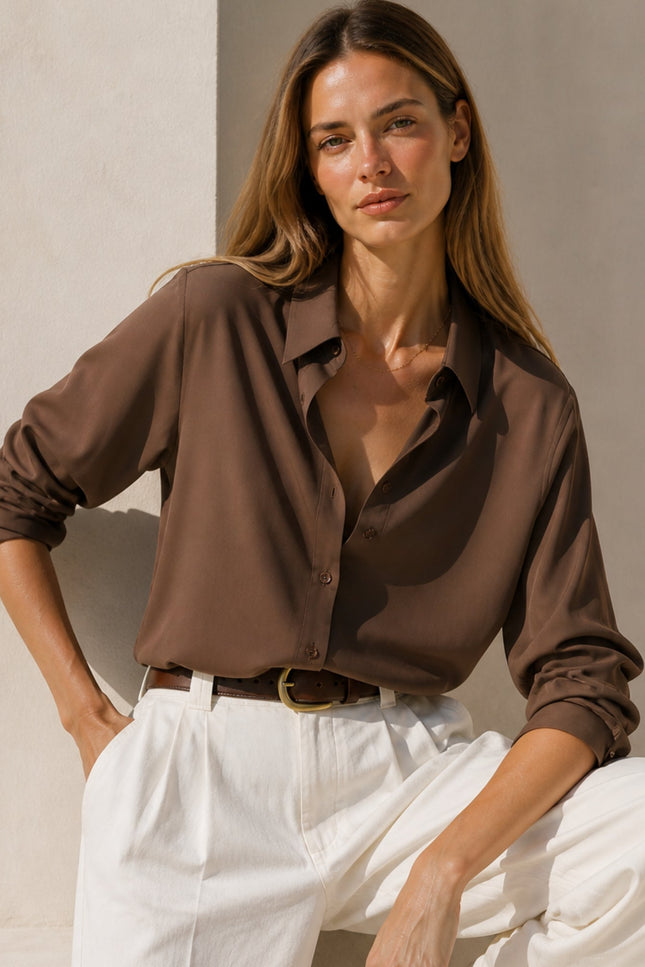 Bel Cashmere | Blusa Bianca de seda marrón