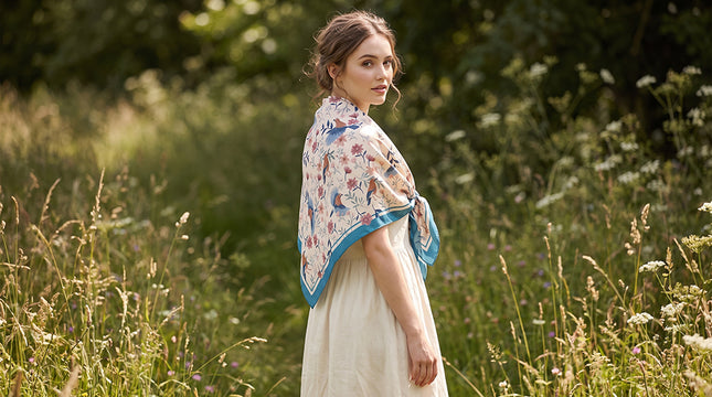Nina Ho | Birds and Wildflowers Double-Sided Silk Scarf