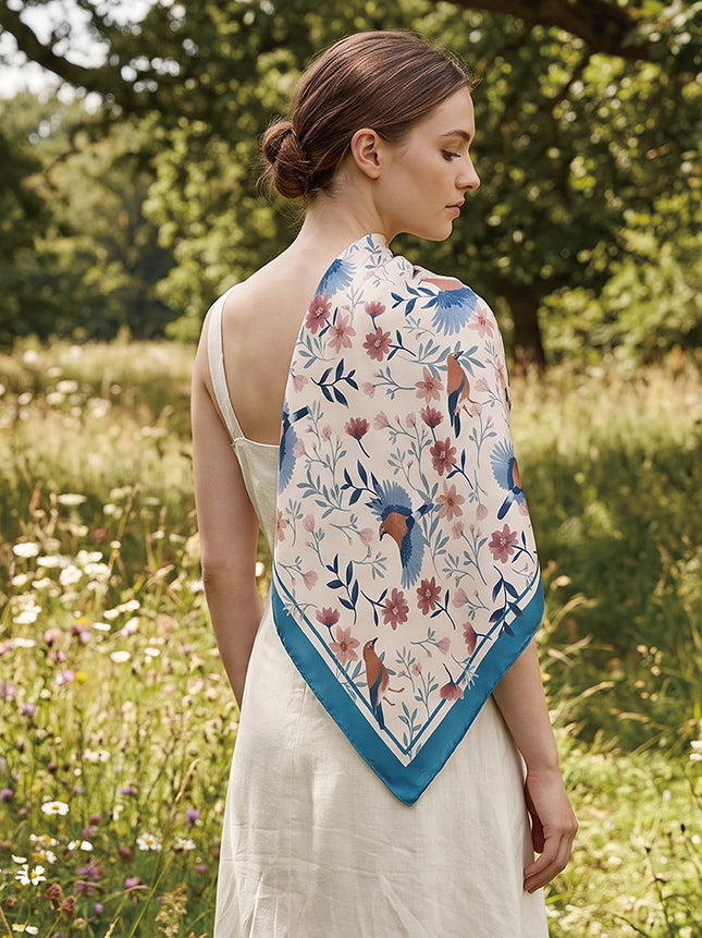 Nina Ho | Birds and Wildflowers Double-Sided Silk Scarf
